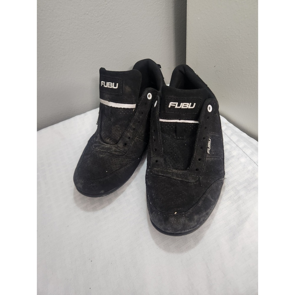 FUBU Mens Black White Low Top Skate Sneakers Size 7 Vintage Streetwear